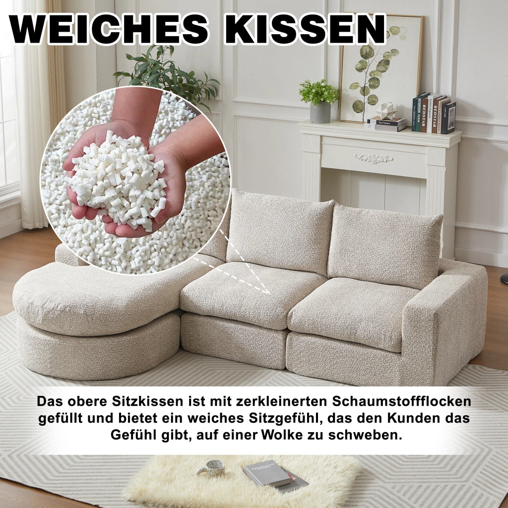 Divano Modulare Angolare con Chaise Longue in Tessuto ¨C MINIMAL ¨C Chenille