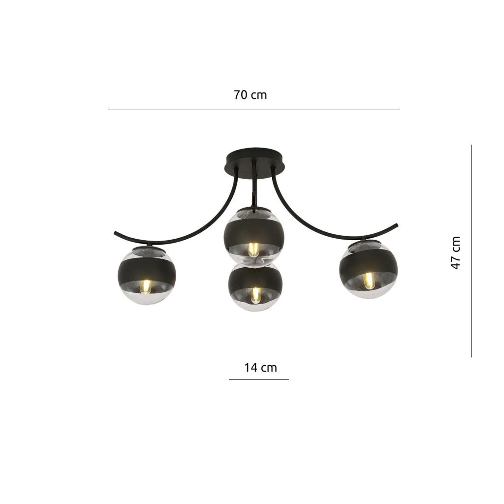 Plafoniera Moderna Coeo Acciaio Nero 4 Luci E14 Ip20