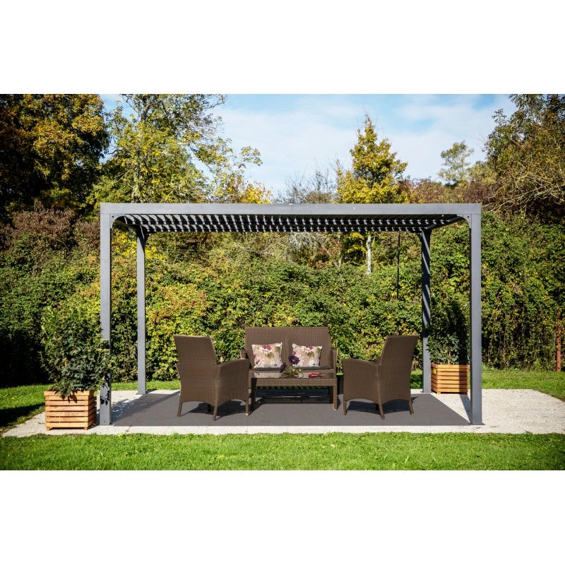 Pergola bioclimatica da giardino in alluminio 360x300 cm – tettoia con lamelle orientabili manuali 90° – grigio antracite – PER3630BI Foresta