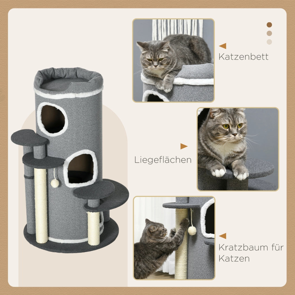 TORRE RASCHIALETTI PER GATTI 99 cm Grigio in pannello di legno