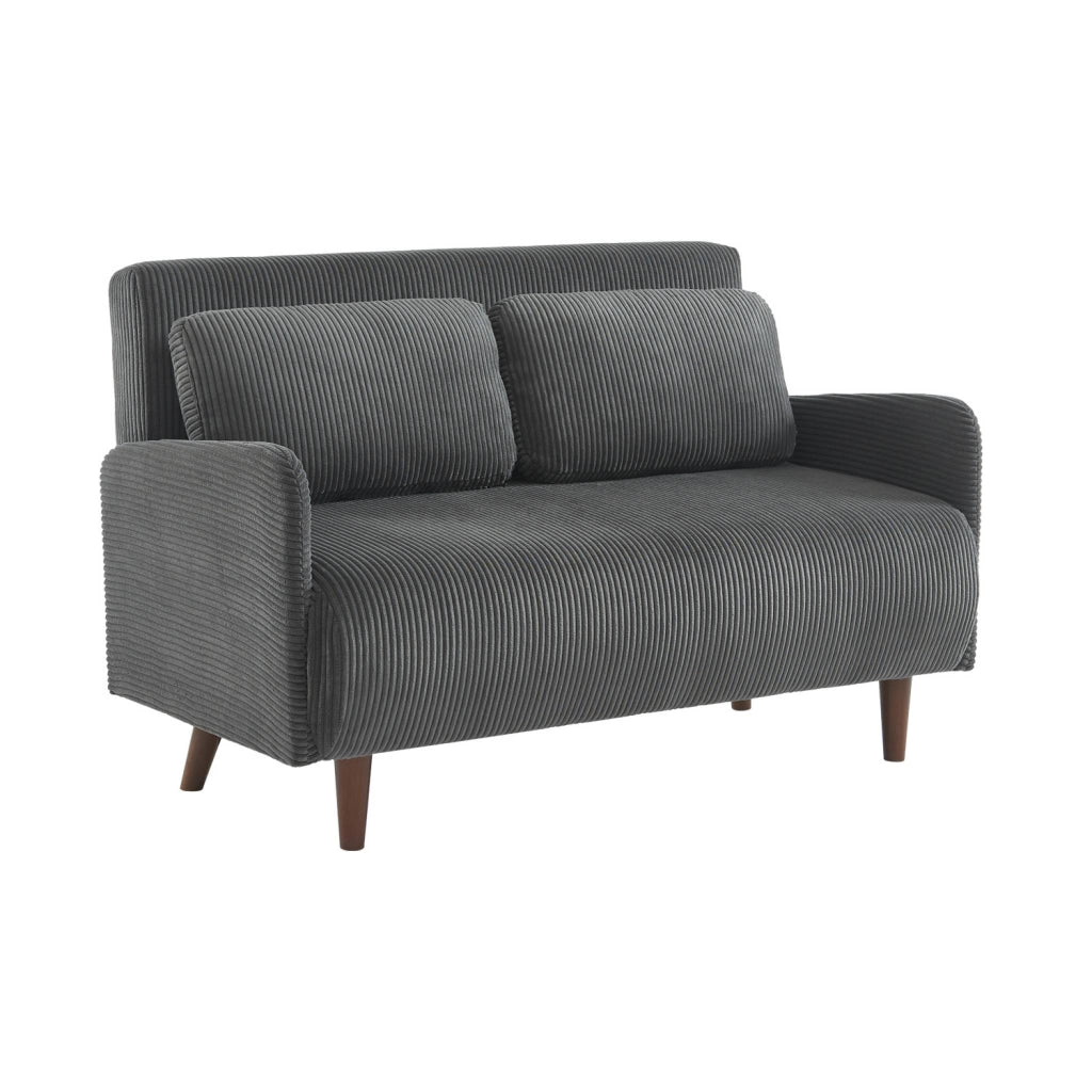 Divano letto in velluto a coste con gambe in legno, 2 posti, grigio