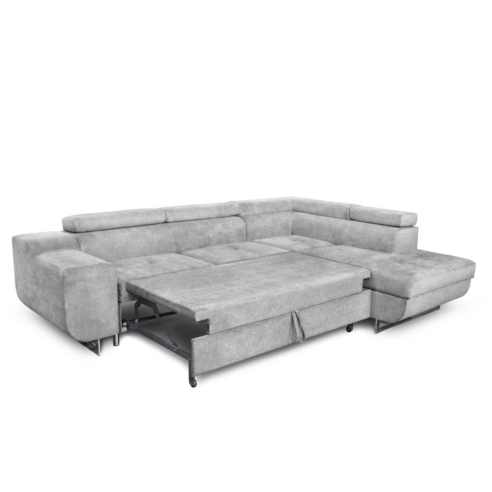 Divano Letto Angolare Casablanca con Penisola Contenitore Destra – Grigio Chiaro