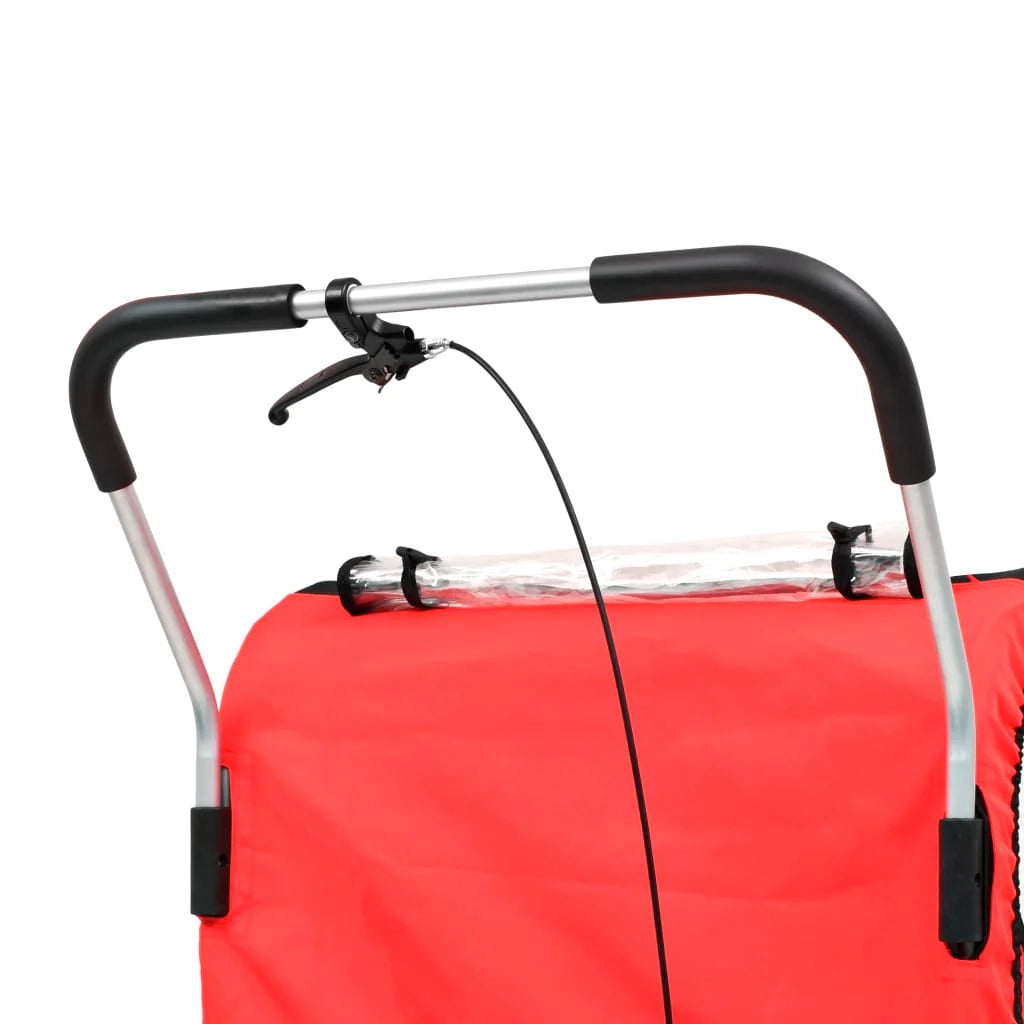 Rimorchio per bicicletta e passeggino 2 in 1 per bambini tessuto Oxford + telaio in acciaio rosso e nero 02_0004480