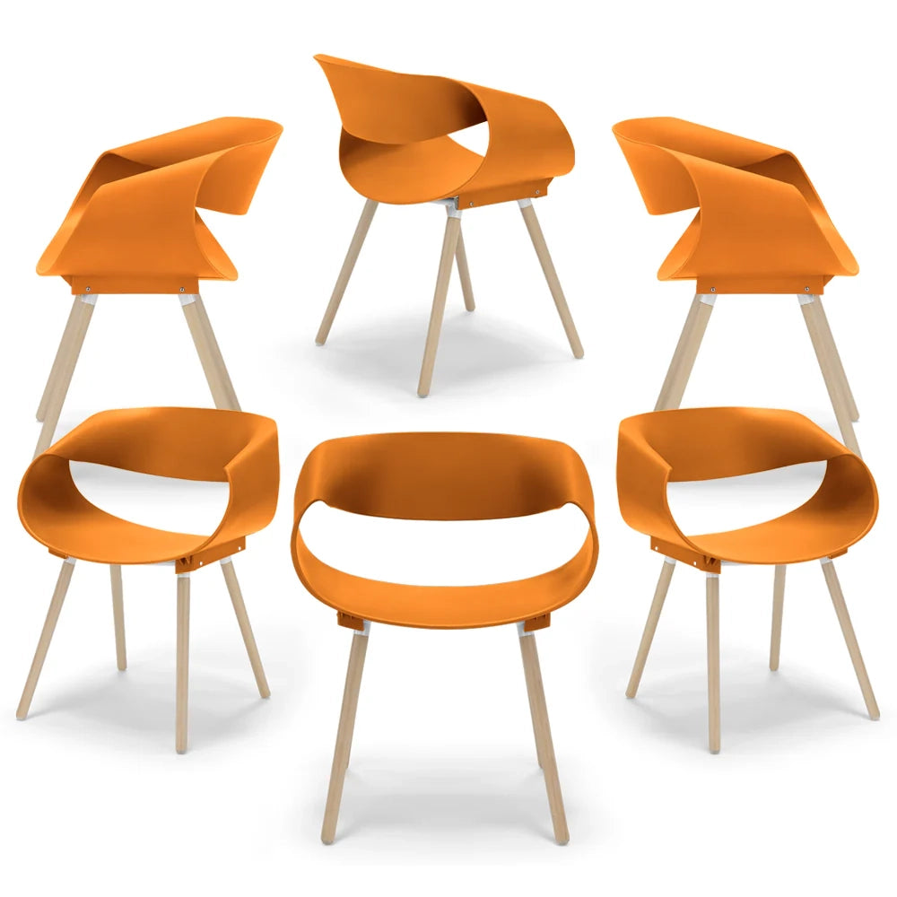 Set 6 sedie in polipropilene DILETTA con gambe in faggio, resistente ai raggi UV, design moderno, ideale per sala da pranzo, cucina, sala d’attesa, bar, ristoranti, colore Petrolio