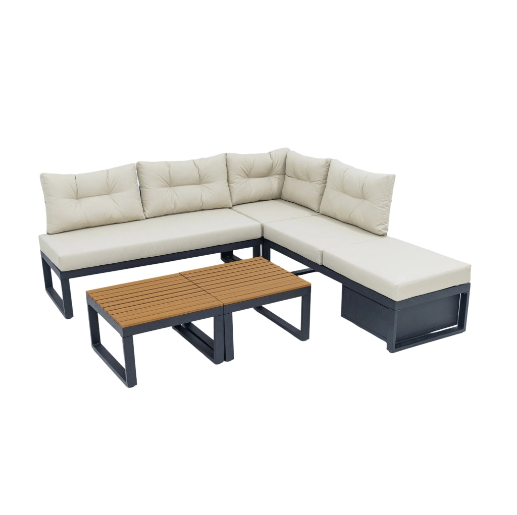 Set salotto da giardino modulare con seduta reclinabile a 3 posizioni; 191;5x191;5x79 cm; beige in poliestere