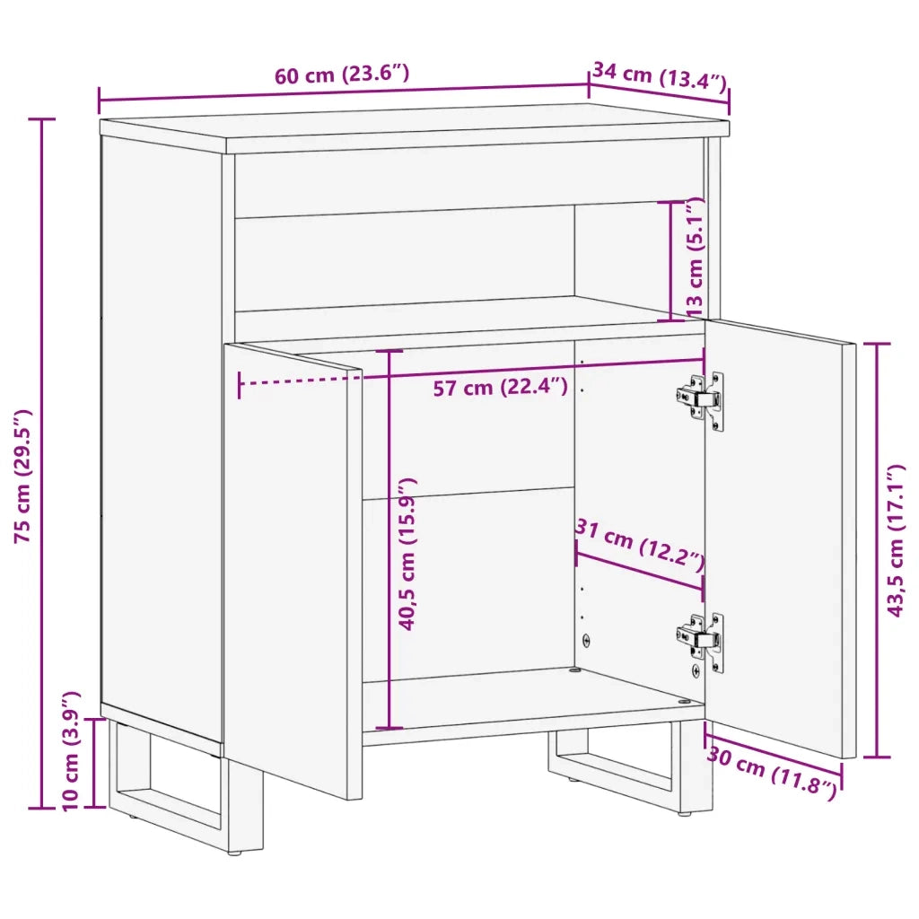 Credenza Marrone 60x34x75 cm in Legno Massello di Mango
