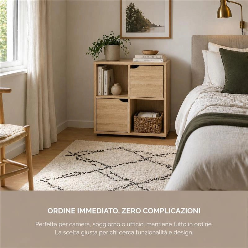 LIBRERIA IN MDF ROVERE CON QUATTRO RIPIANI E DUE ANTE MISURE: 60X30X63 CM