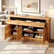 Credenza e madia con 3 cassetti e ripiani regolabili, per soggiorno e ingresso, in truciolare, naturale, 135 × 35 × 70 cm
