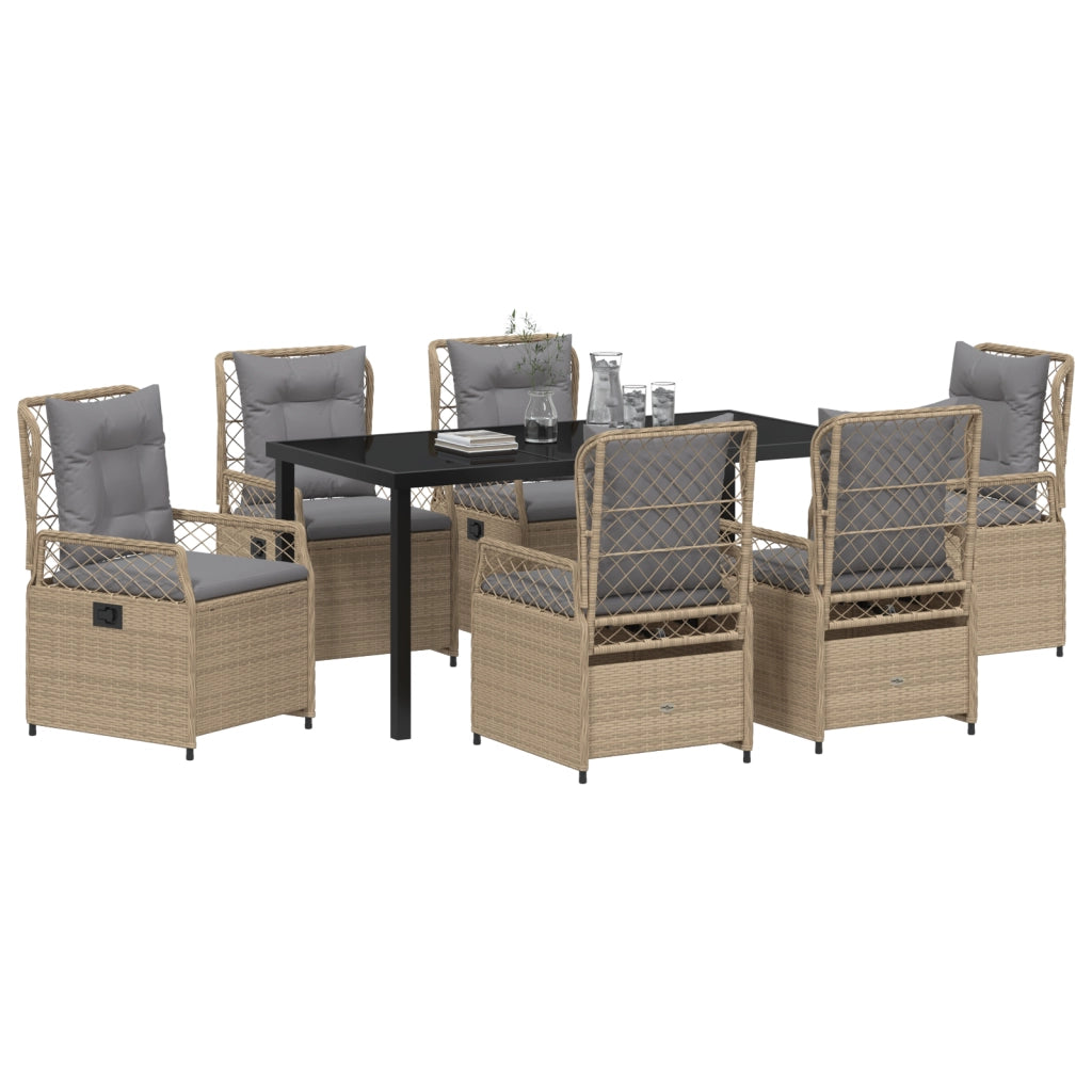 Set da Pranzo da Giardino 7 Pezzi Beige Polyrattan