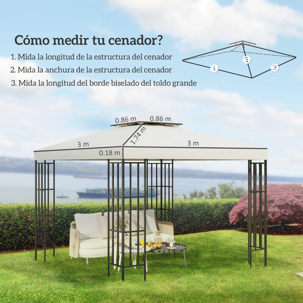 Tenda per Gazebo ¨C Zephmum ¨C 3x3 m, crema, doppio strato, 8 fori di drenaggio