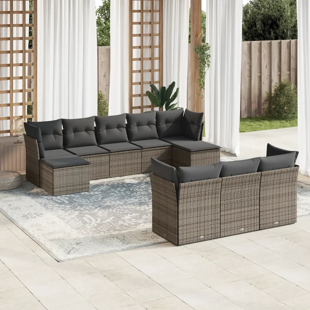 Set Divano da Giardino 10 pz con Cuscini Grigio in Polyrattancod mxl 112415