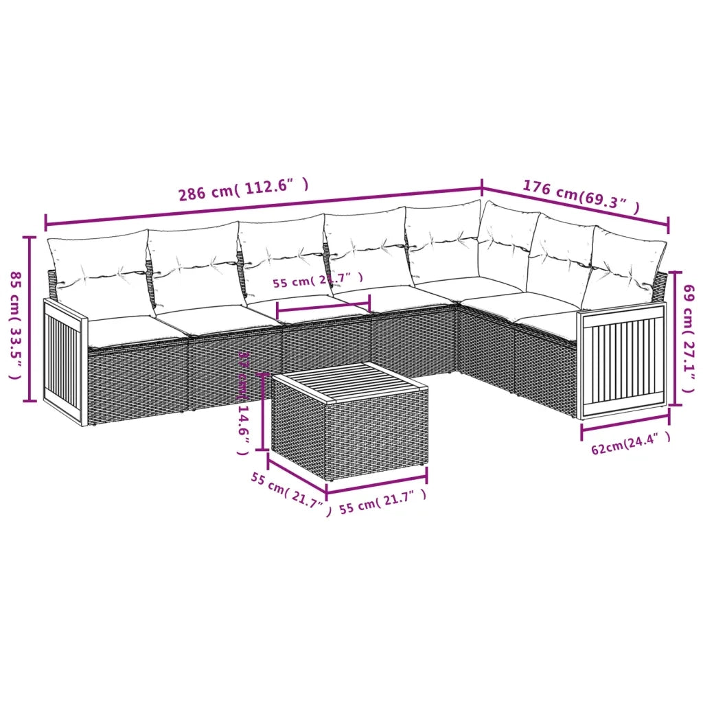 Set Divano da Giardino 8 pz con Cuscini Beige in Polyrattan 3260119