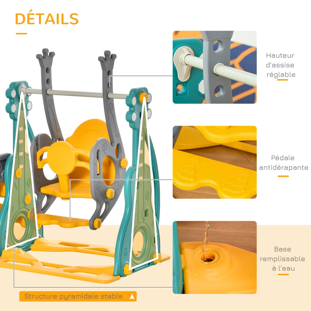 Set giardino bambini toboggan e altalena 4 in 1 con canestro ¨C zephmum ¨C blu e giallo 152x149x107cm