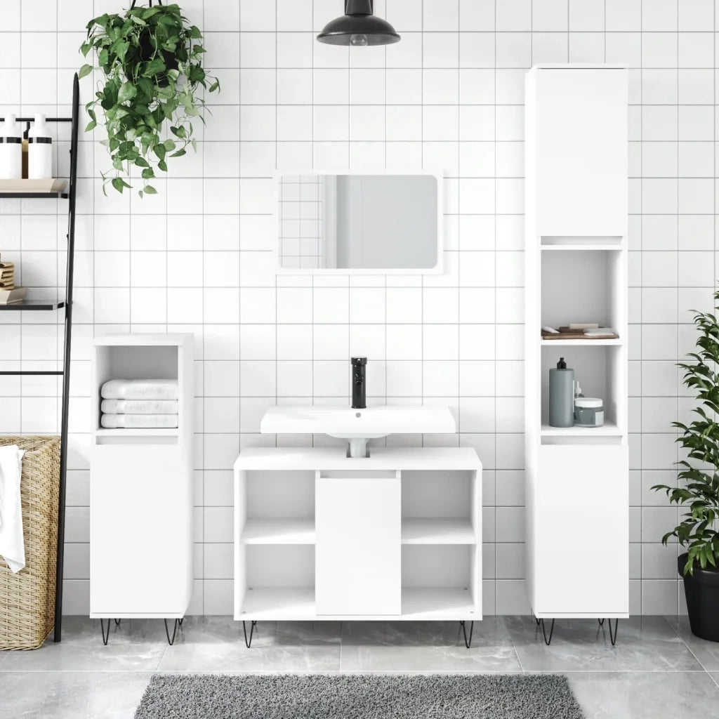 Set Mobili da Bagno 3 pz Bianco in Legno Multistrato 3190299