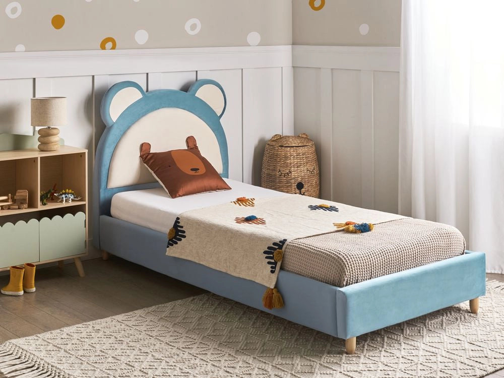 Letto moderno in velluto per bambini con base a doghe blu cameretta Moderna