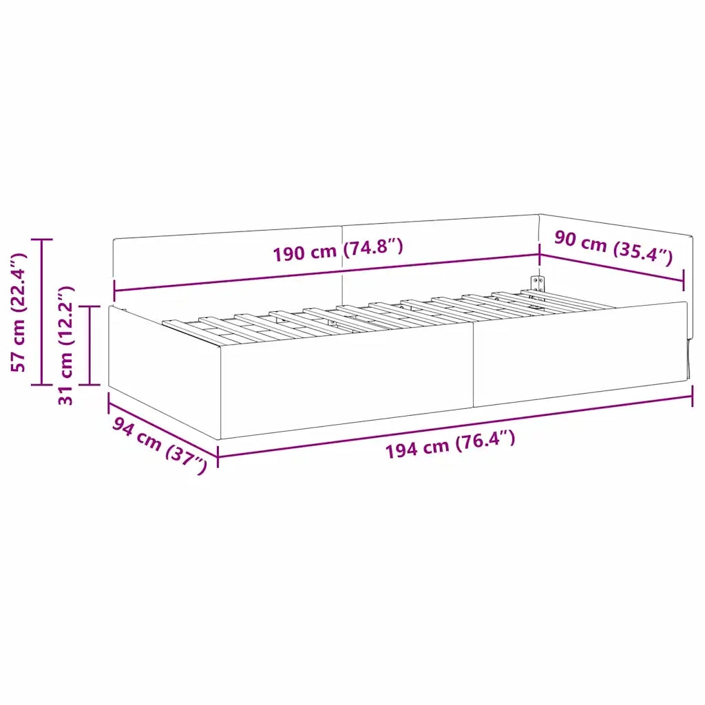 vidaXL Cornice del letto ad angolo Verde scuro 90 x 190 cm
