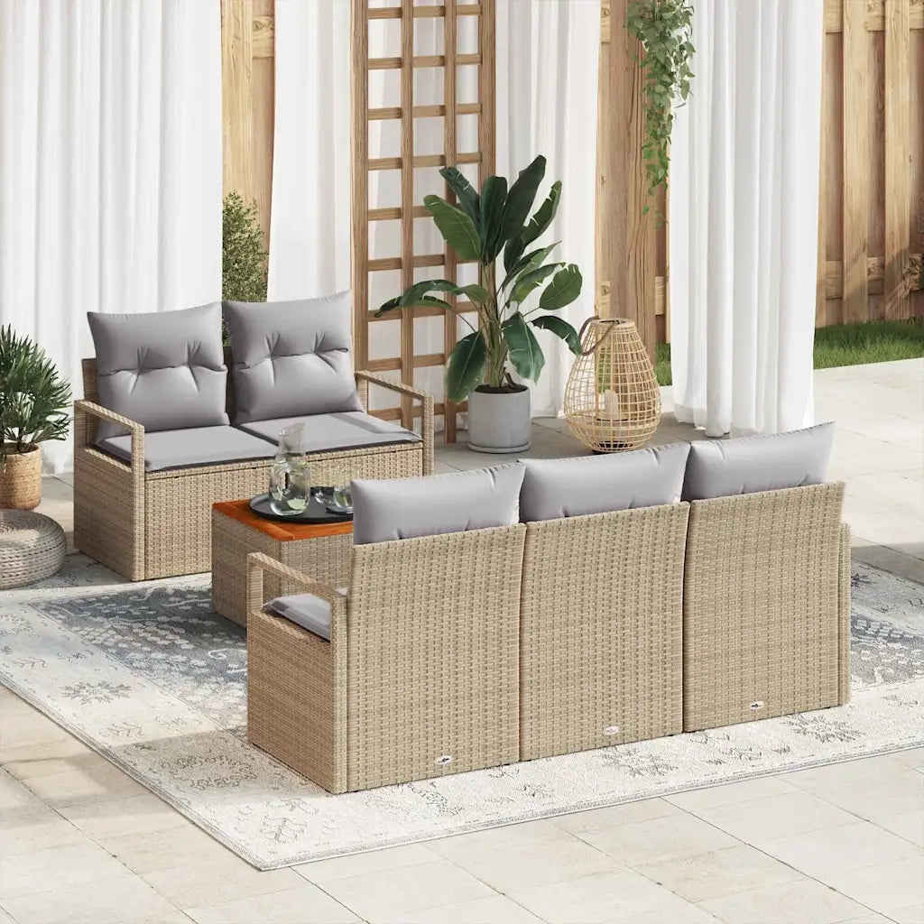 Set Divano da Giardino con cuscino 6 pcs Beige polyrattan 3347644