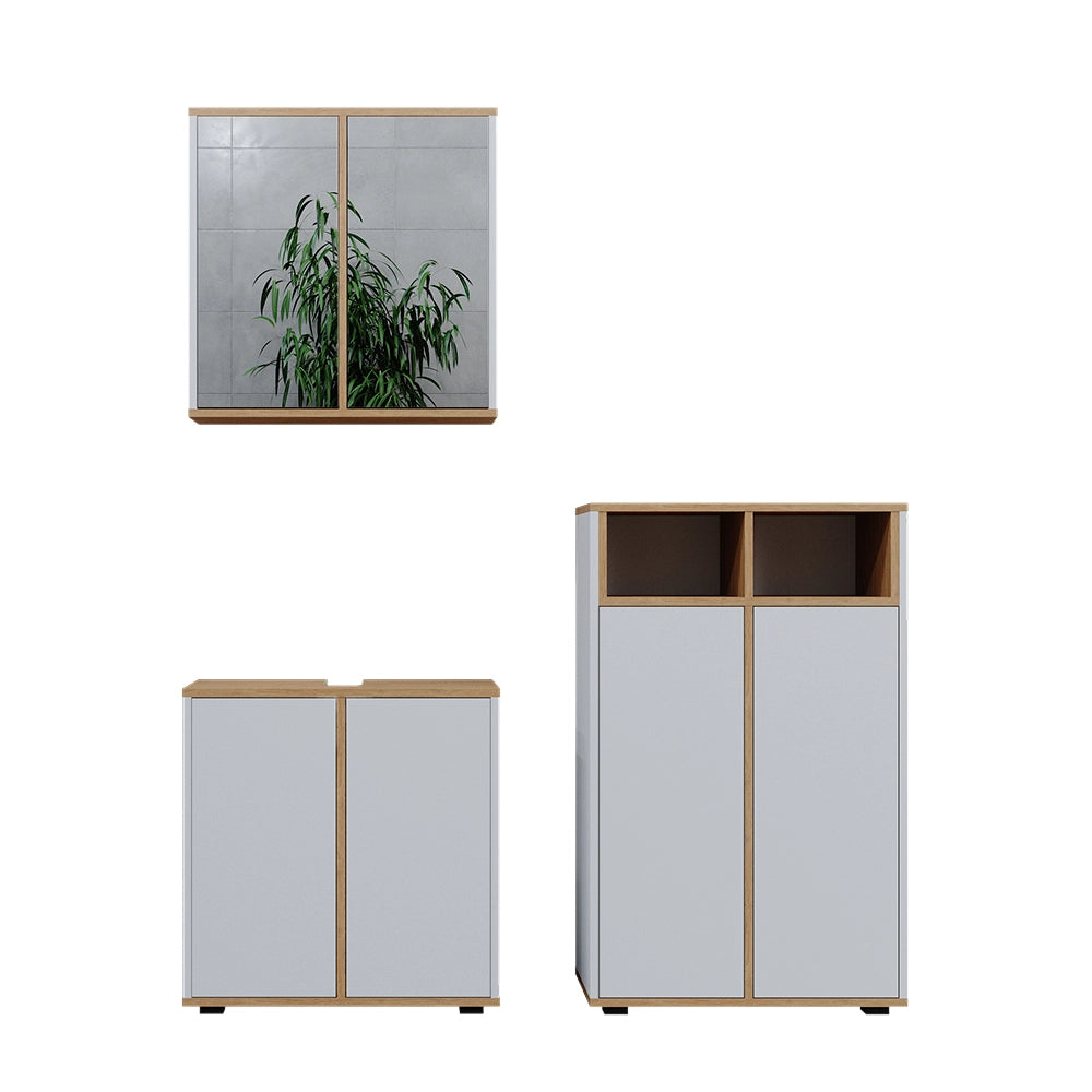 Vicco Set mobili bagno Bianco/Artisan 3 parti, unità midi con 2 porte