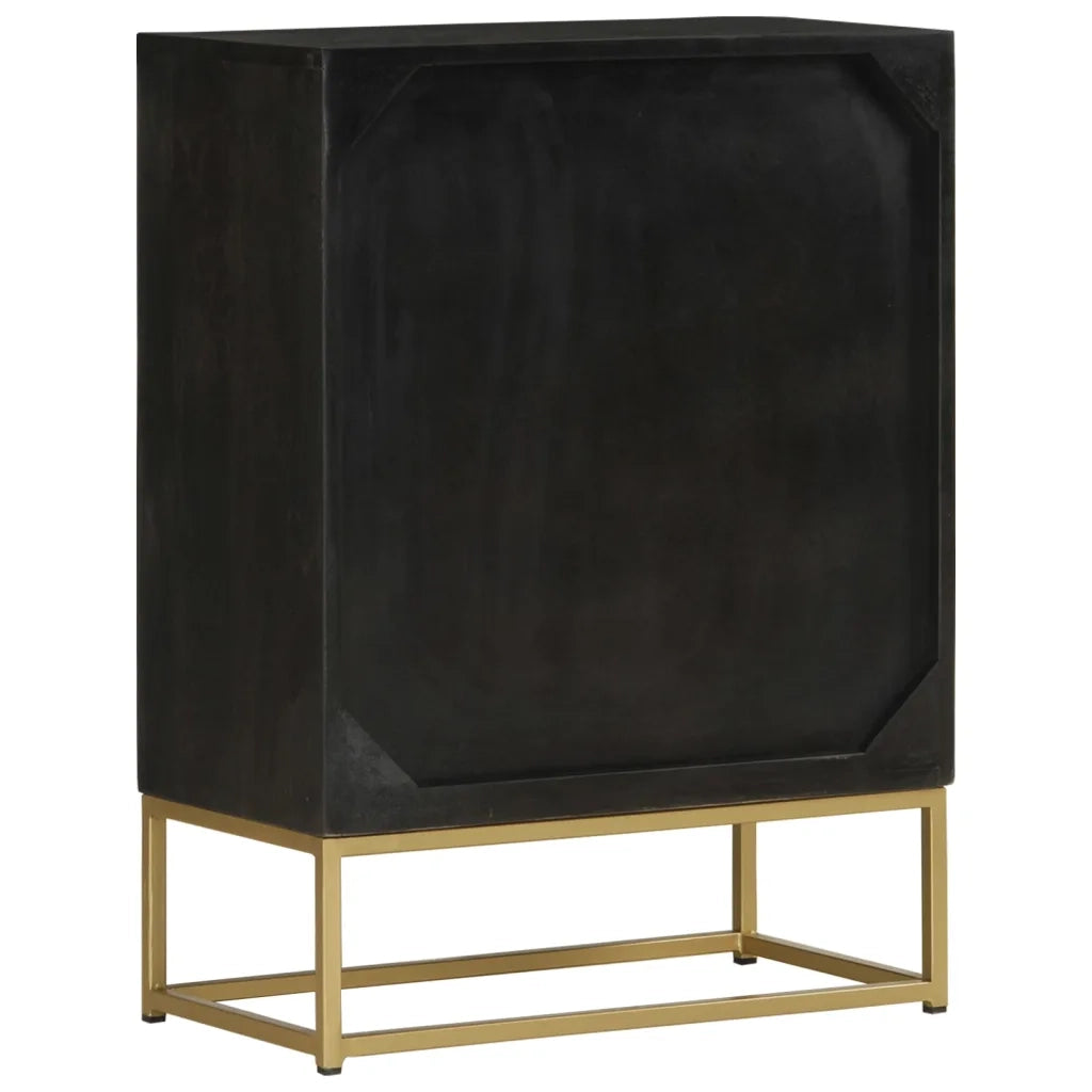 Credenza con 2 Ante-Buffet Nero e Oro 55x30x75 cm Legno Massello Mango