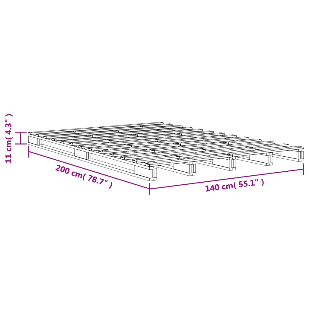 Letto Pallet Marrone Cera 140x200 cm in Legno Massello di Pino 844455