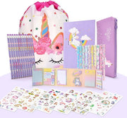 Set di regali per bambini con 12 matite unicorni e 1 custodia, libro di note cartoon con nota, adesivi estetici e cartoncini divertenti