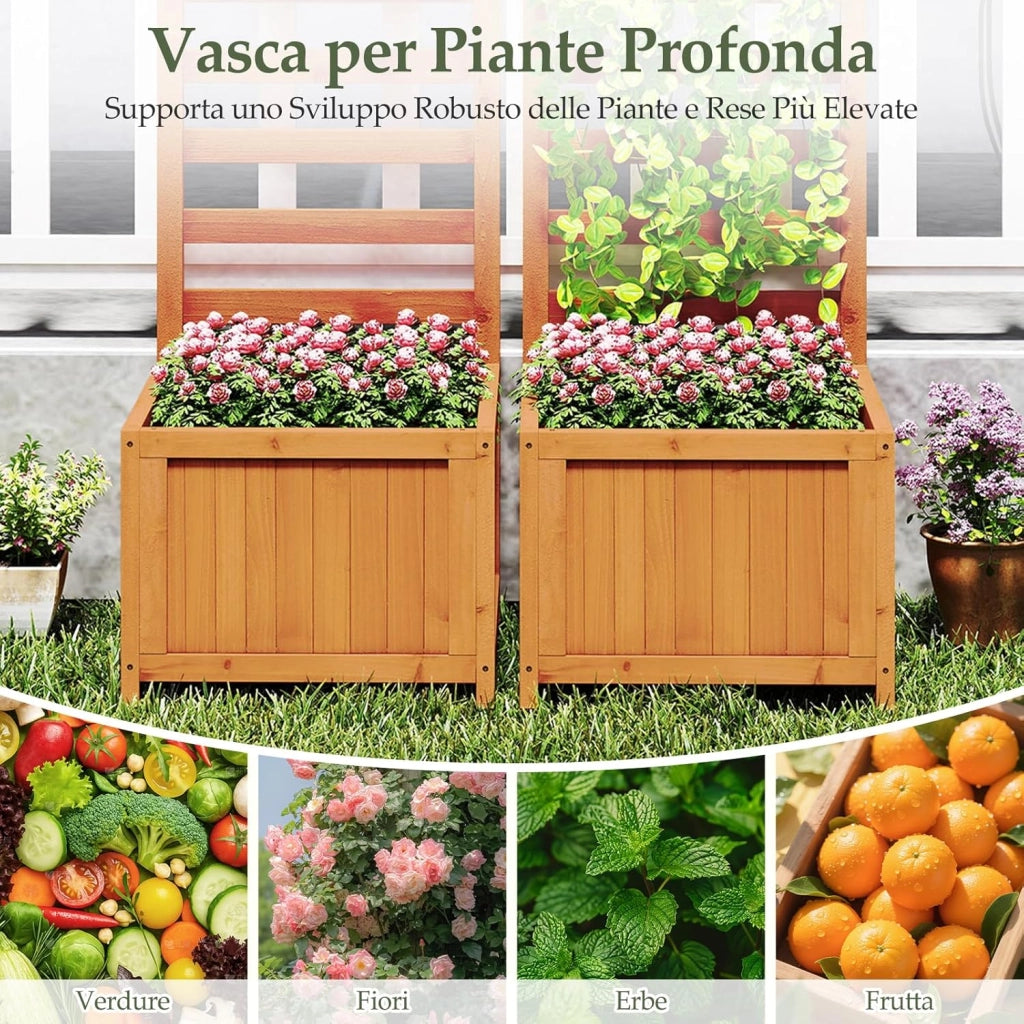 Letto da Giardino Rialzato in Legno con Traliccio, Fioriera Elevata con Fori di Drenaggio & Spazi per Piante Rampicanti, Viti, Fiori, Verdure, Fioriera per Interni ed Esterni (Arancione)