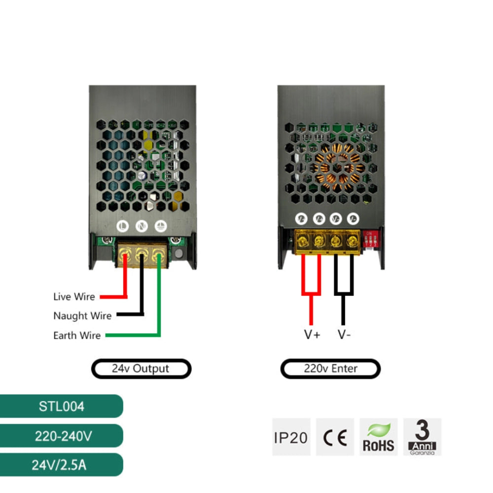 Mini Alimentatore LED Dimmerabile 24V 300W Trasformatore ultra sottile per striscia LED Driver LED - 262x35x25mm