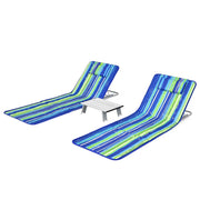 Set di 2 lettini prendisole reclinabili 161 x 51,5 x 27-47 cm con tavolino laterale portatile stile outdoor tessuto oxford blu 20_0020661