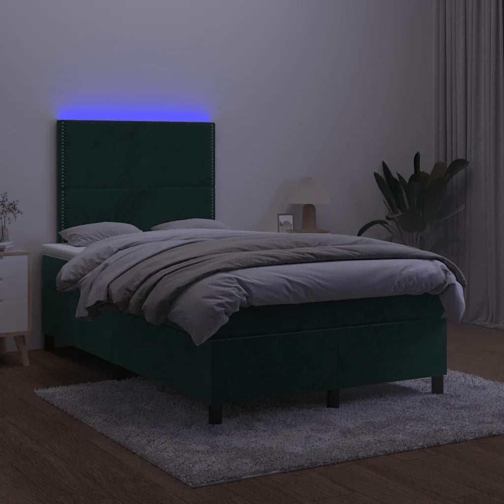 Letto a Molle con Materasso e LED Verde Scuro 120x200cm Velluto
