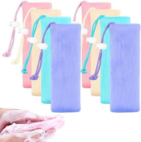 Set di 4 contenitori per sapone da bagno - spazzola per il sapone a rete morbida - contenitore per sapone riutilizzabile