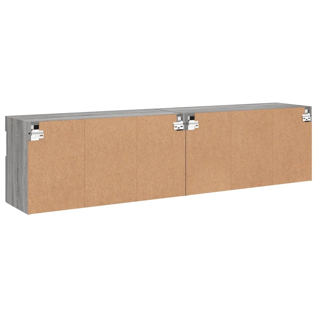 vidaXL Mobili TV a Parete con Luci LED 2pz Grigio Sonoma 80x30x40 cm