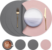 Set di tovaglie da tavola rotonde - Faux pelle - Ideale per un'atmosfera elegante - 4 pezzi - Grigio e Rosa - 38 cm