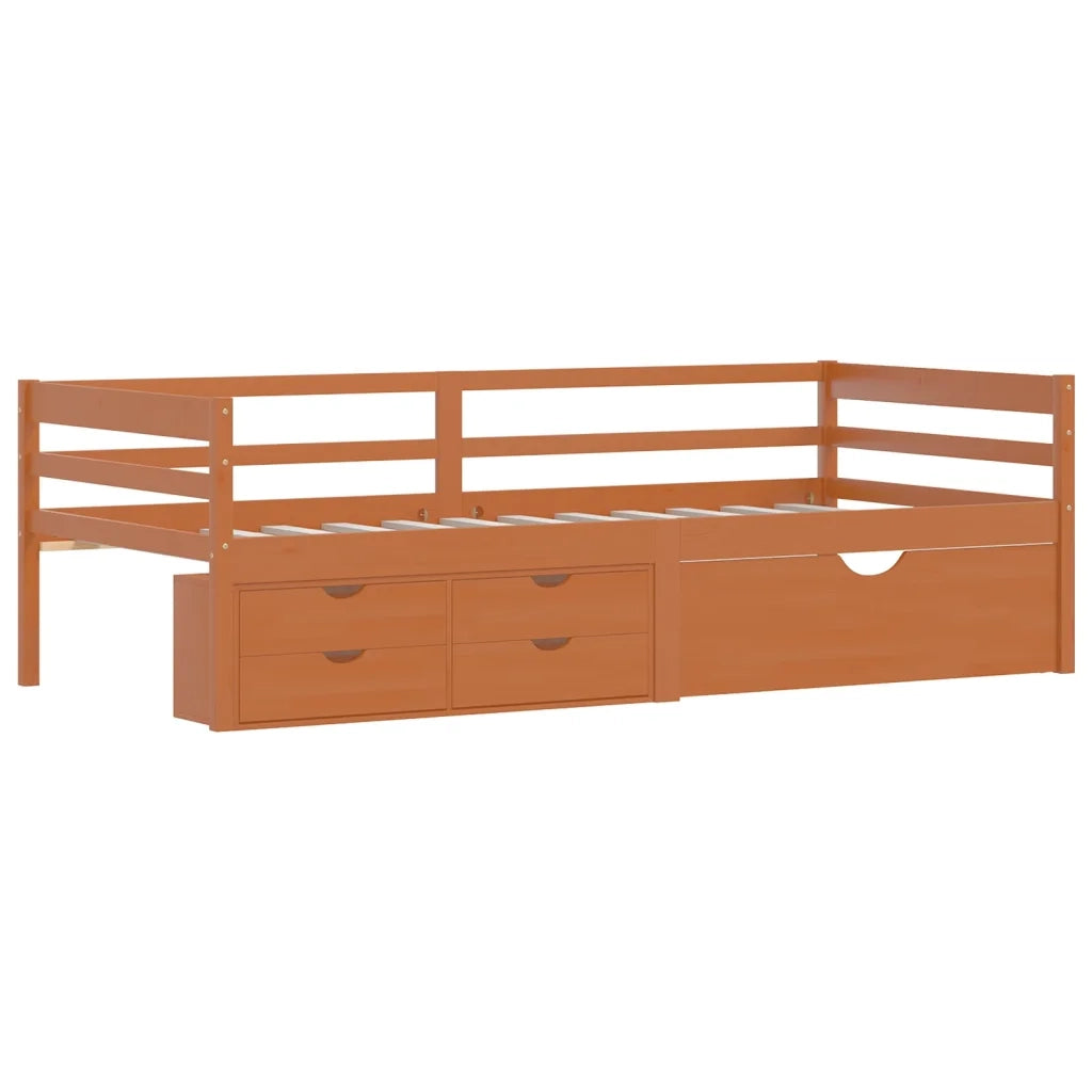 Letto singolo | Letto per adulti | Giroletto con Cassetti Grigio Scuro in Legno di Pino 90x200 cm