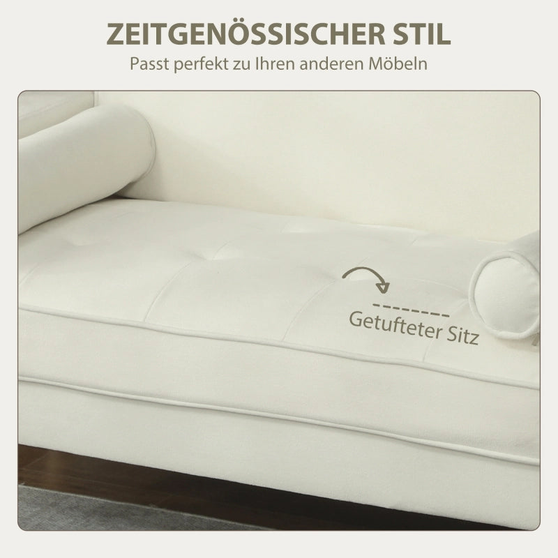 Divano a 2 posti con seduta in schiuma ad alta densità e gambe in legno di caucciù, bianco crema 130 × 74,5 × 82 cm