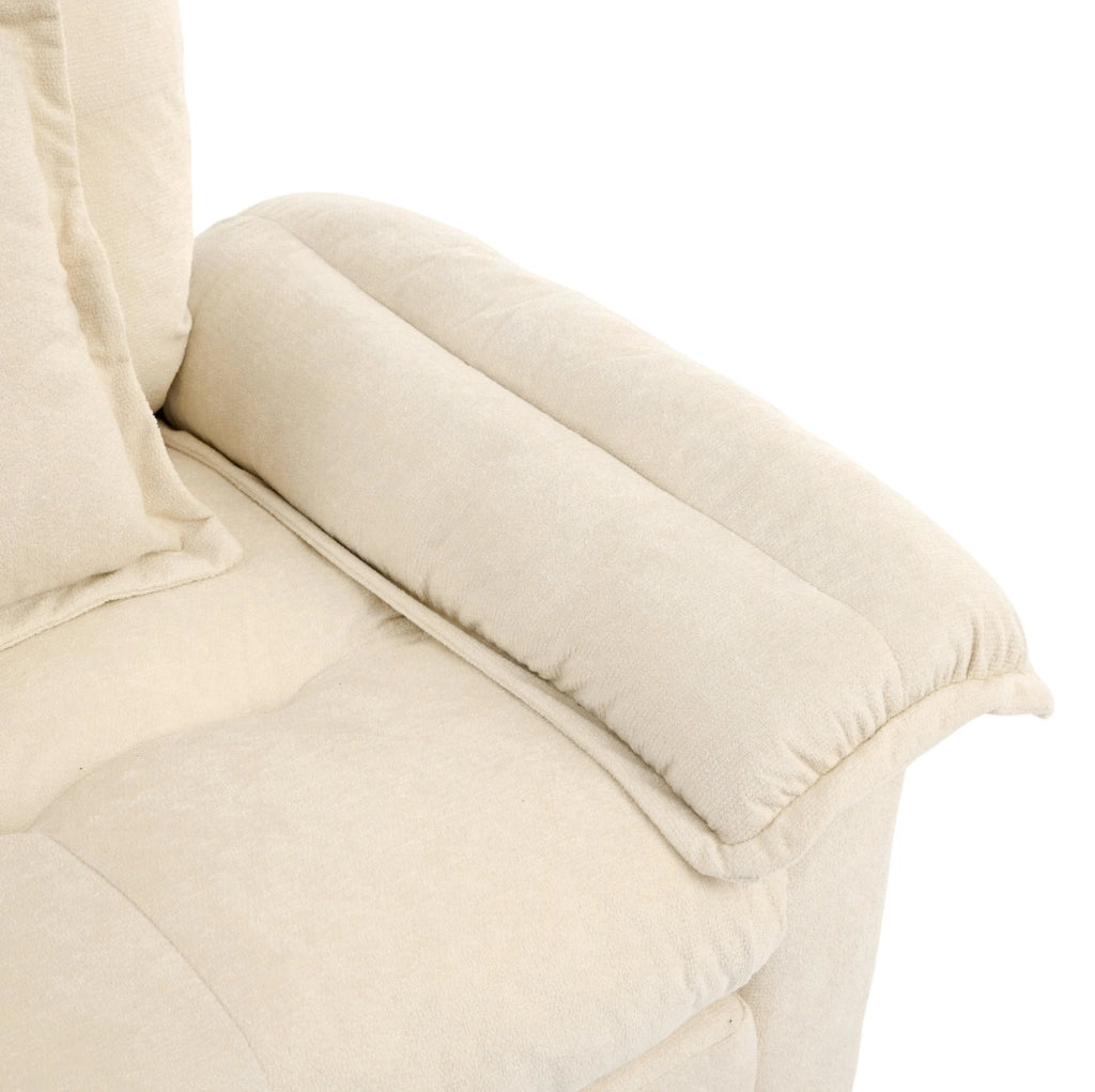 Poltrona girevole 360° oversize in ciniglia beige con cuscino di supporto HOMVRA