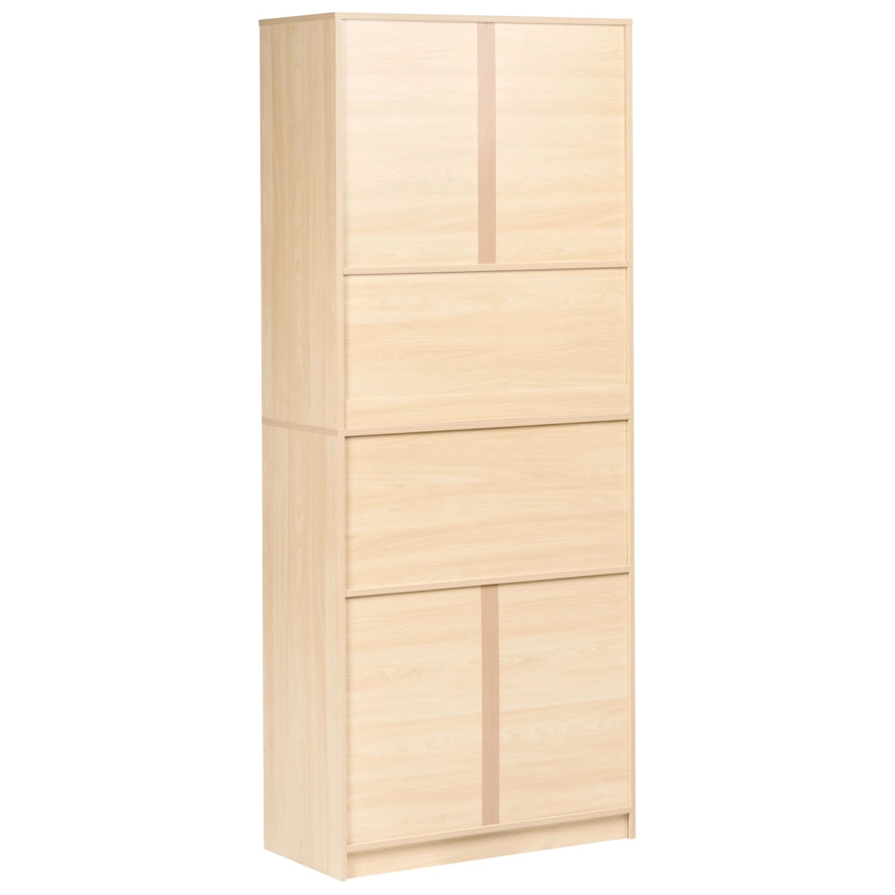 Libreria a 4 ante in truciolato marrone chiaro e bianco Mobili da ufficio minimalisti Ripiani apribili e chiudibili