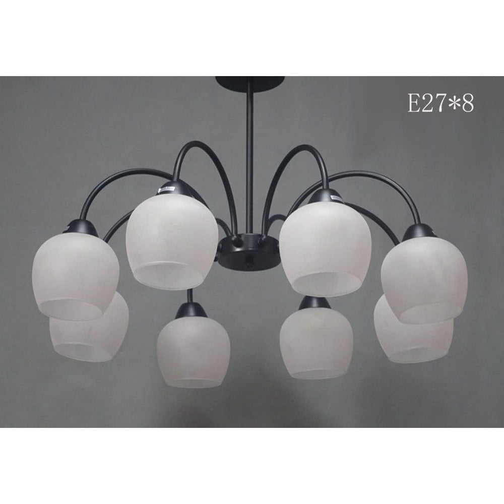 Trade Shop - Lampadario Da Soffitto E27 8 Bracci Moderno Lampada Con Coppe In Vetro Sospesa 00934 -