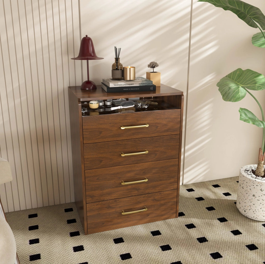 Toeletta 3 in 1 con specchio apribile e piano in vetro; MDF; noce