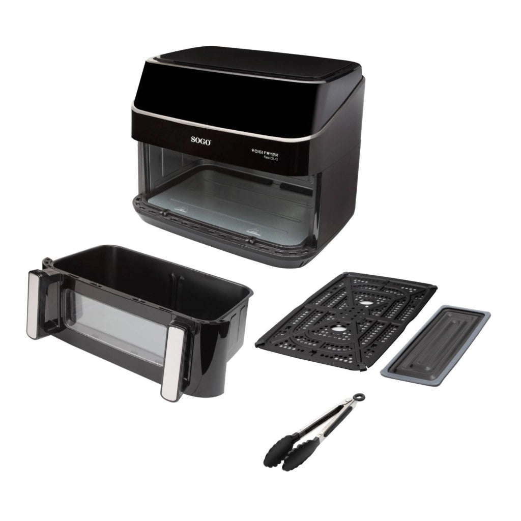 Friggitrice ad aria XXL 10,5L 2600W con doppia cottura Smart Finish e Match Cook, finestra e display touch, per cucina senza olio - Sogo