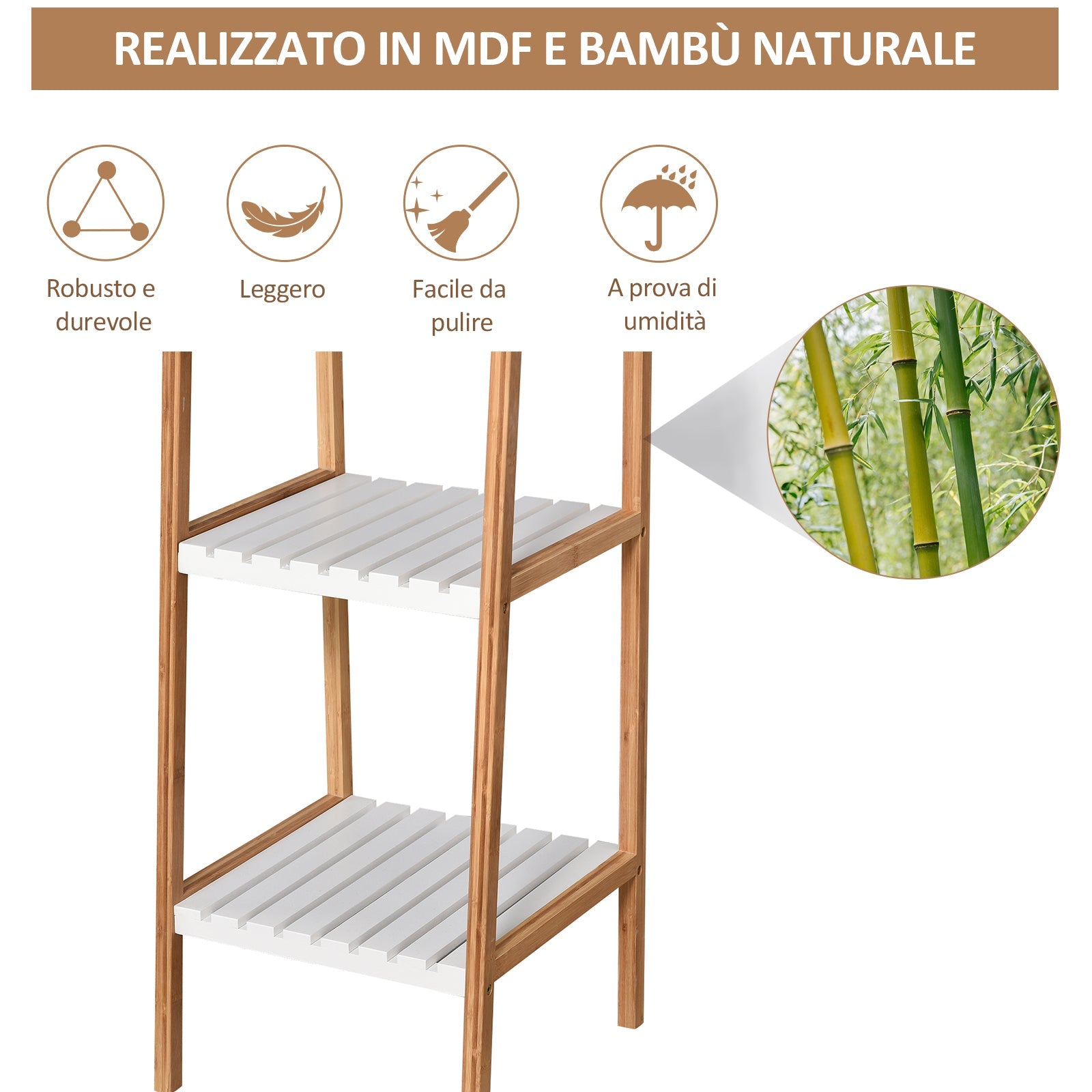 Scaffale Bagno 4 Ripiani Autoportante 35x36x138,5 cm in Legno Bianco