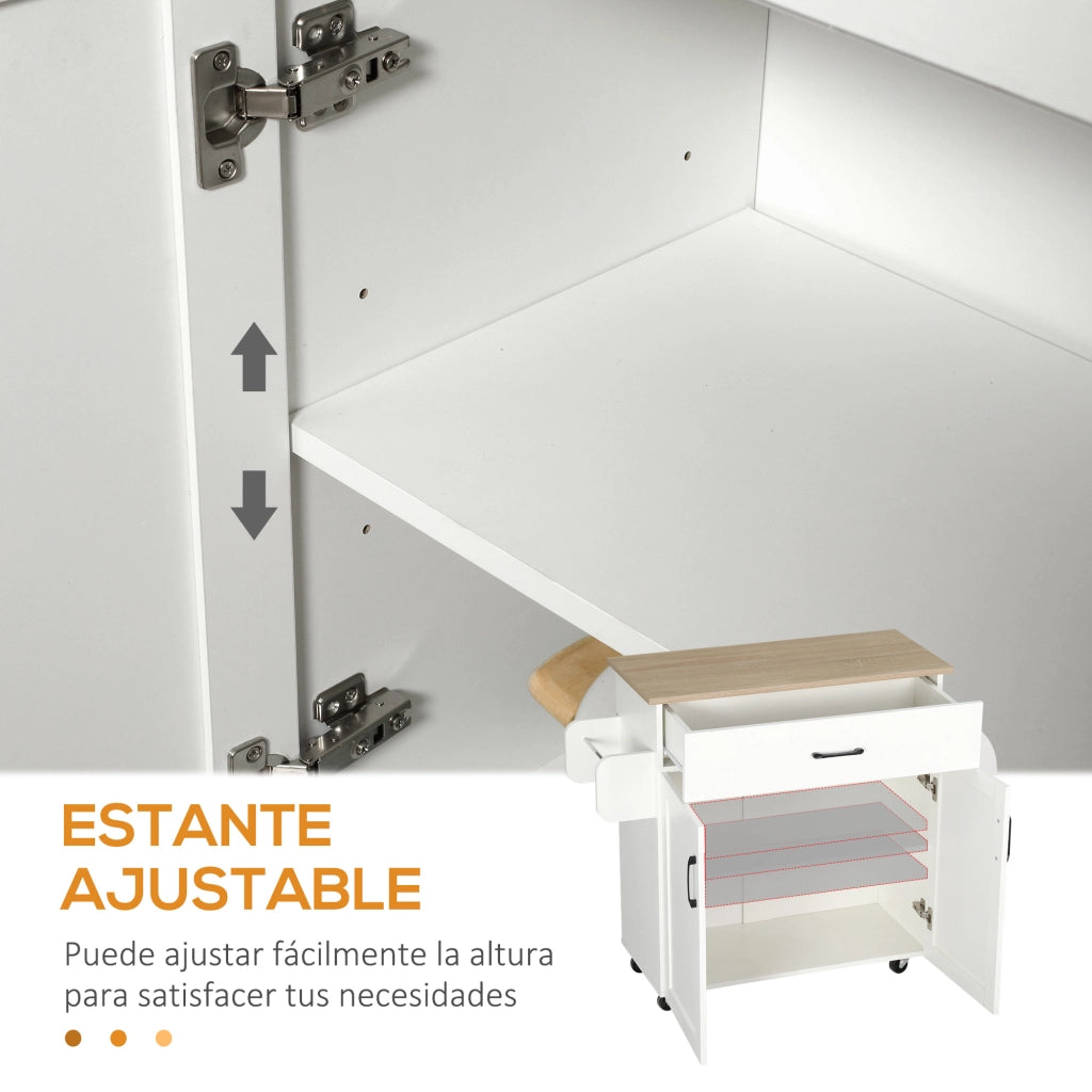 Carrello da Cucina con Cassetto, Ante, Appendiabiti e Spice Rack ¨C Zephmum ¨C Bianco 105x36x85 cm