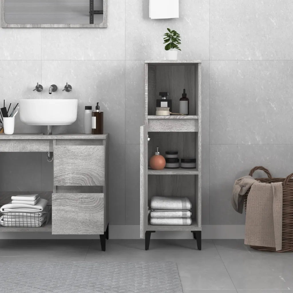 Armadietto Bagno | Armadio da bagno Grigio Sonoma 30x30x100cm in Legno Multistrato