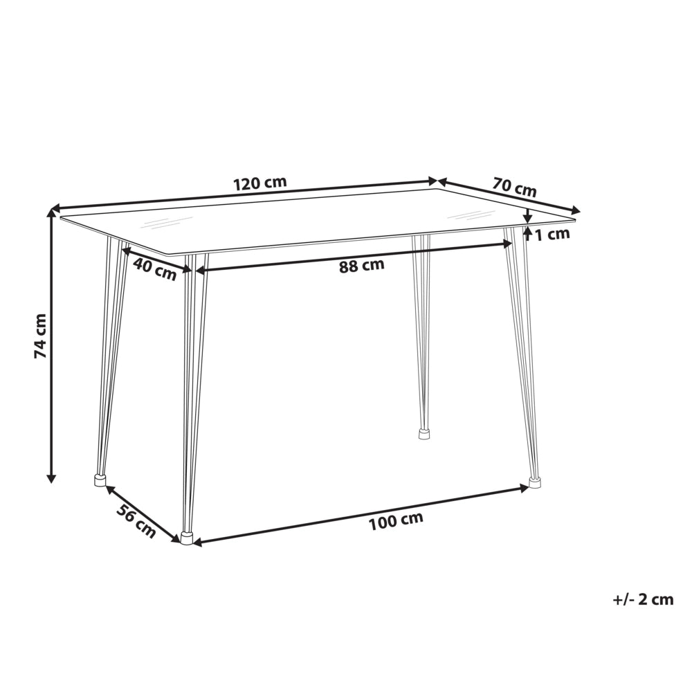 Tavolo da pranzo Piano in vetro temperato argento Rettangolare 120 x 70 cm Capacità 4 persone Design moderno