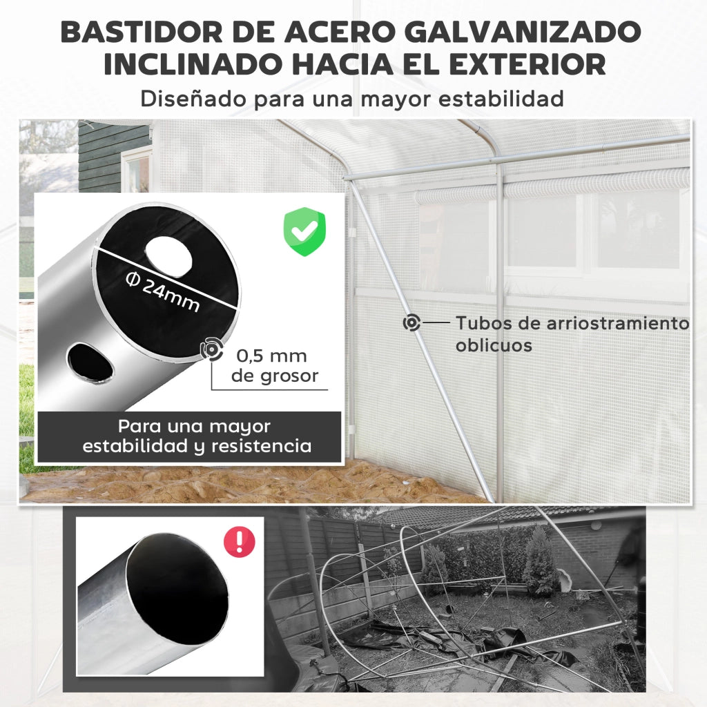 Serra Tunnel 4x3x2 m con 2 Finestre e Porta ¨C zephmum ¨C Bianco