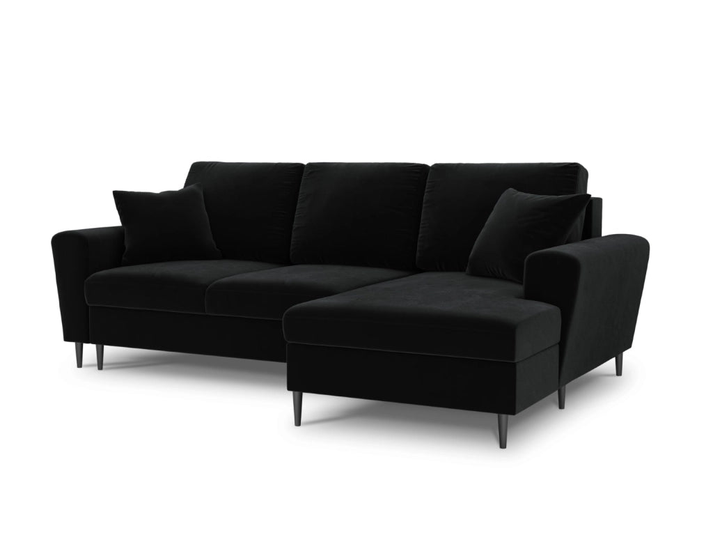 Cosmopolitan Design - Divano convertibile angolare destro con contenitore "Kyoto" 4 posti in velluto nero 