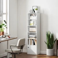 Libreria a 5 livelli con ripiani aperti e anta 40x30x156 cm Bianco