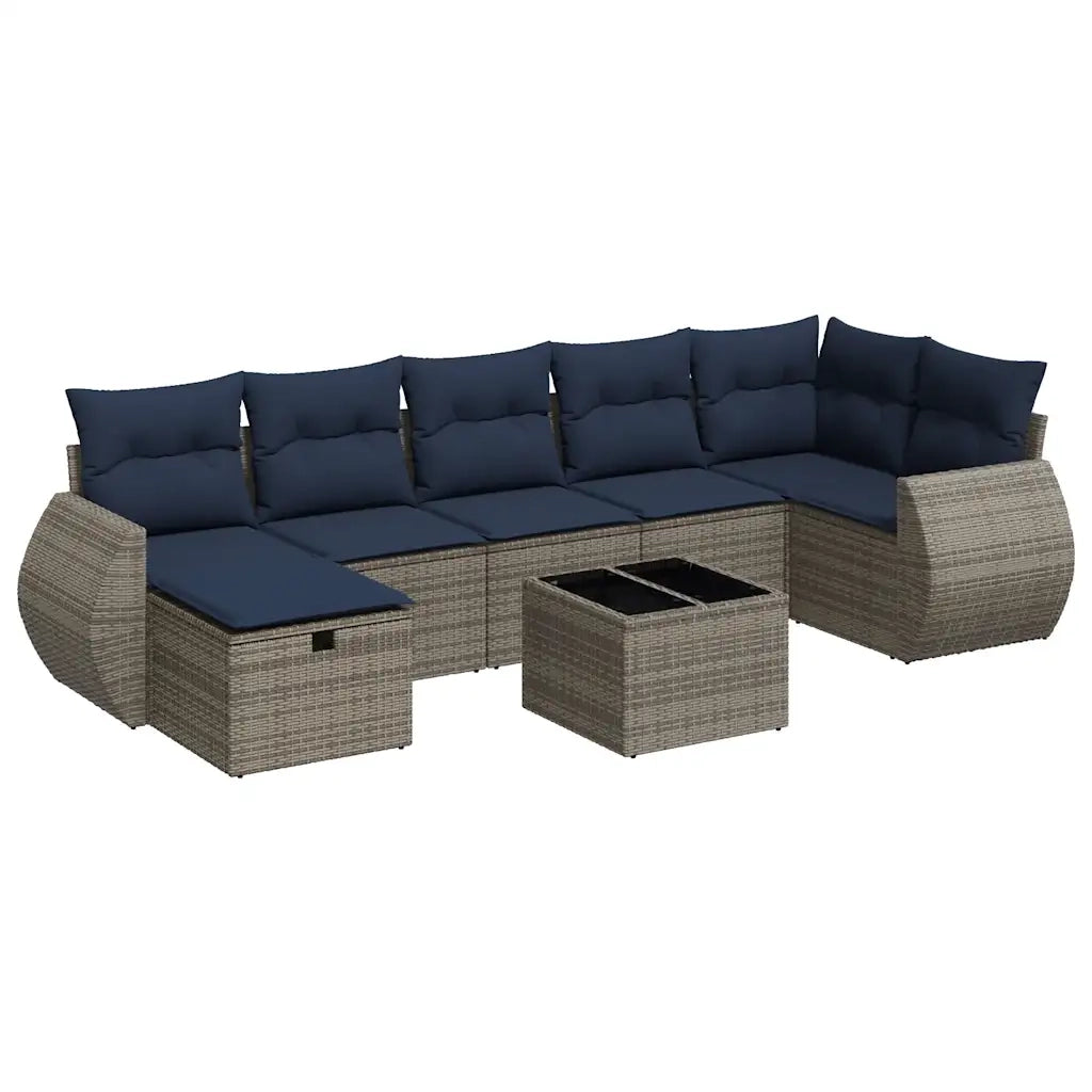 Set Divano da Giardino 8 pz con Cuscini Grigio in Polyrattan
