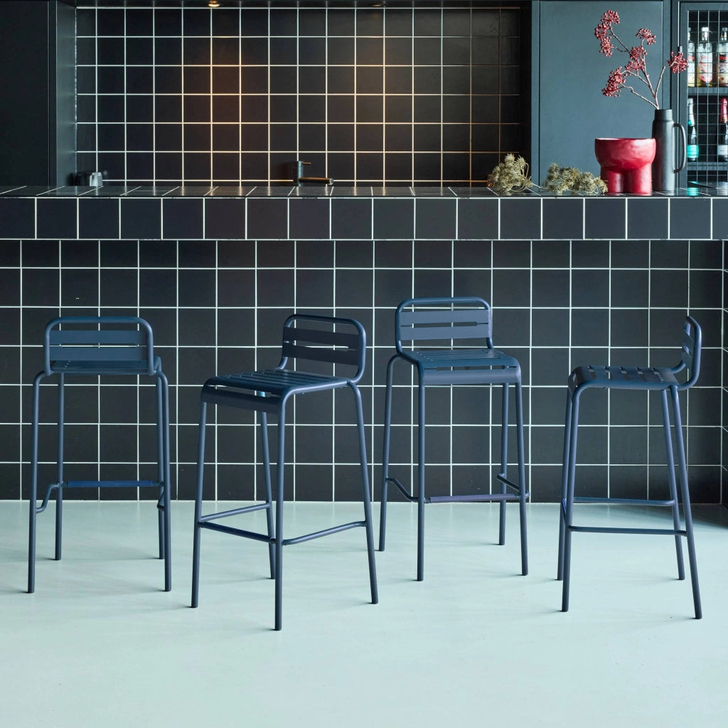 set 4 sedie alte bistrot in acciaio, blu navy