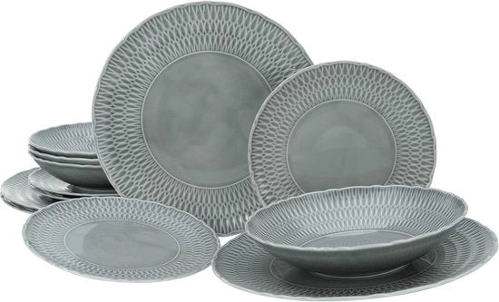 Servizio da Tavola in Pietra - 12 Piatti in Grigio - Serie 33068
