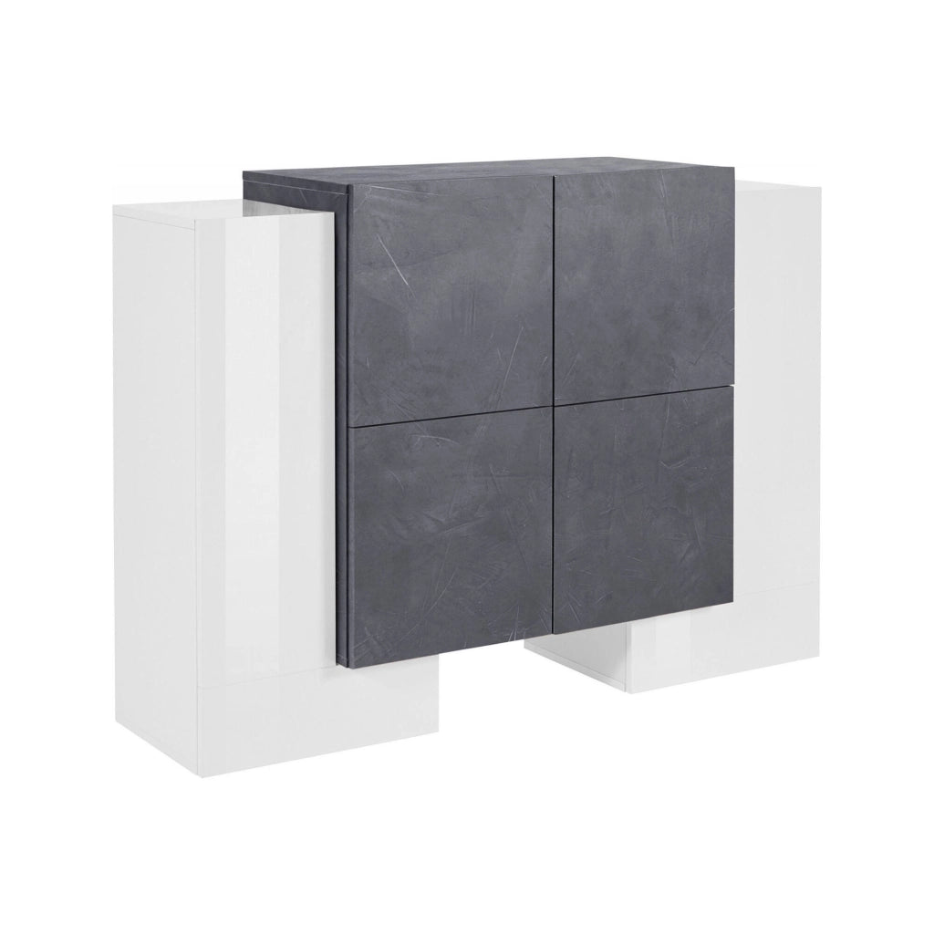 Credenza moderna di design a 6 Age, Made in Italy, Buffet da cucina, Madia con scaffali da cucina, cm 130x45h100, Bianco lucido e Grigio Cenere